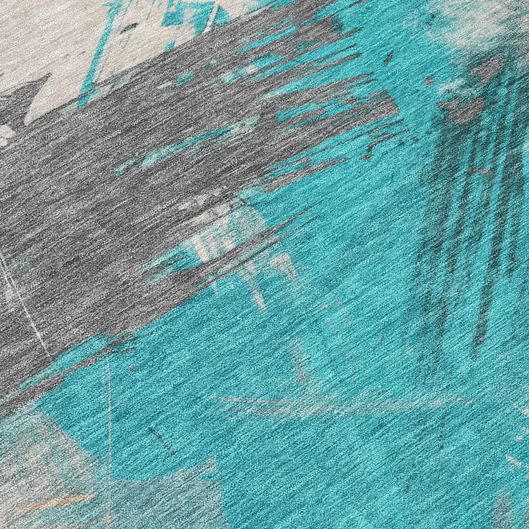 10' X 14' Teal Blue Charcoal And Beige Abstract Washable Indoor Outdoor Area Rug