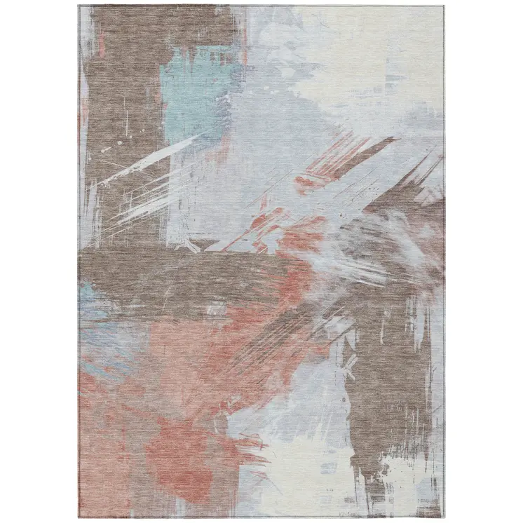 3' X 5' Taupe Copper And Ivory Abstract Washable Indoor Outdoor Area Rug