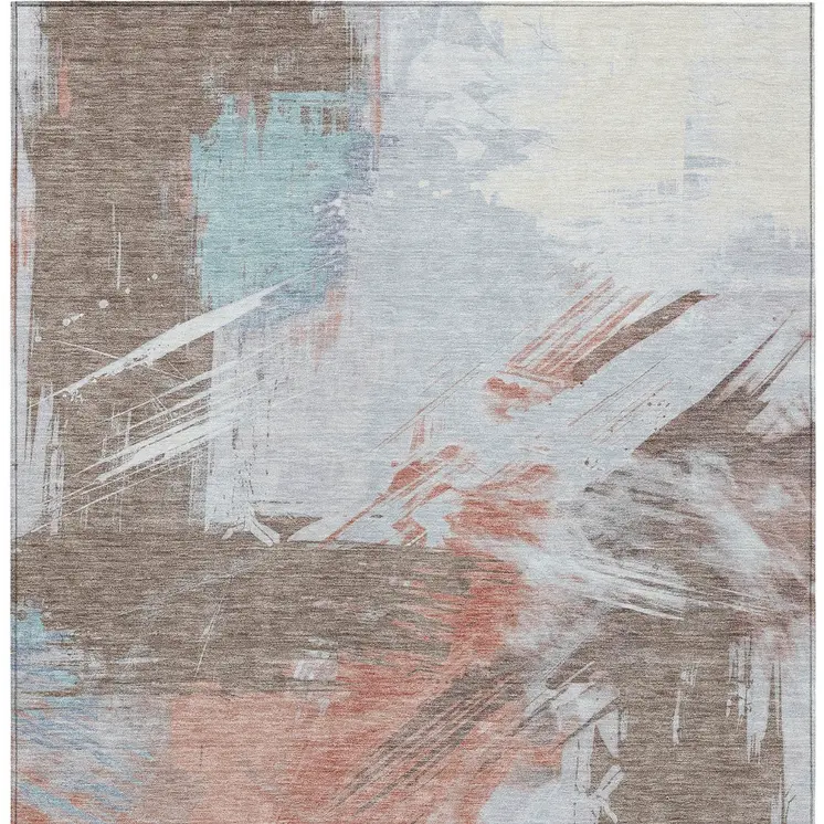 9' X 12' Taupe Copper And Ivory Abstract Washable Indoor Outdoor Area Rug