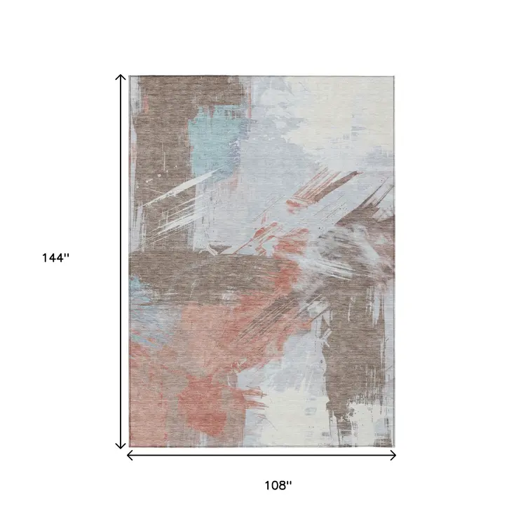 9' X 12' Taupe Copper And Ivory Abstract Washable Indoor Outdoor Area Rug