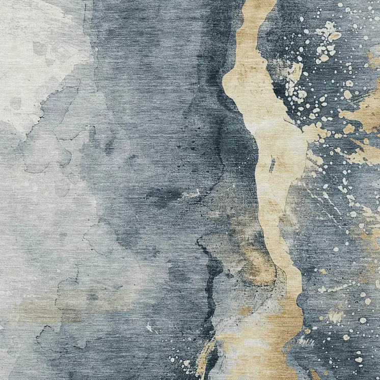 3' X 5' Graphite And Gold Abstract Washable Indoor Outdoor Area Rug