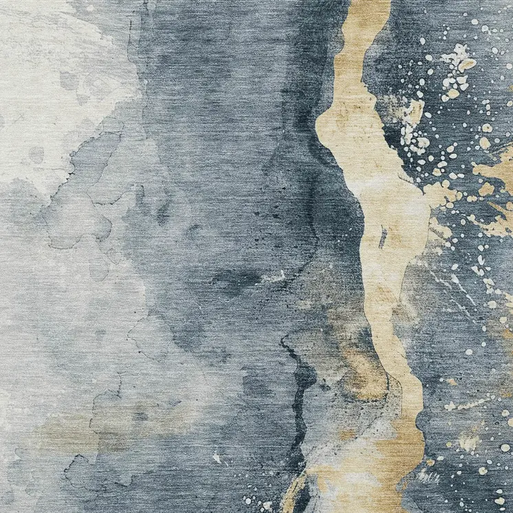 5' X 8' Graphite And Gold Abstract Washable Indoor Outdoor Area Rug