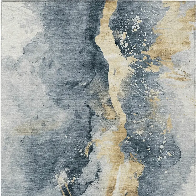 9' X 12' Graphite And Gold Abstract Washable Indoor Outdoor Area Rug