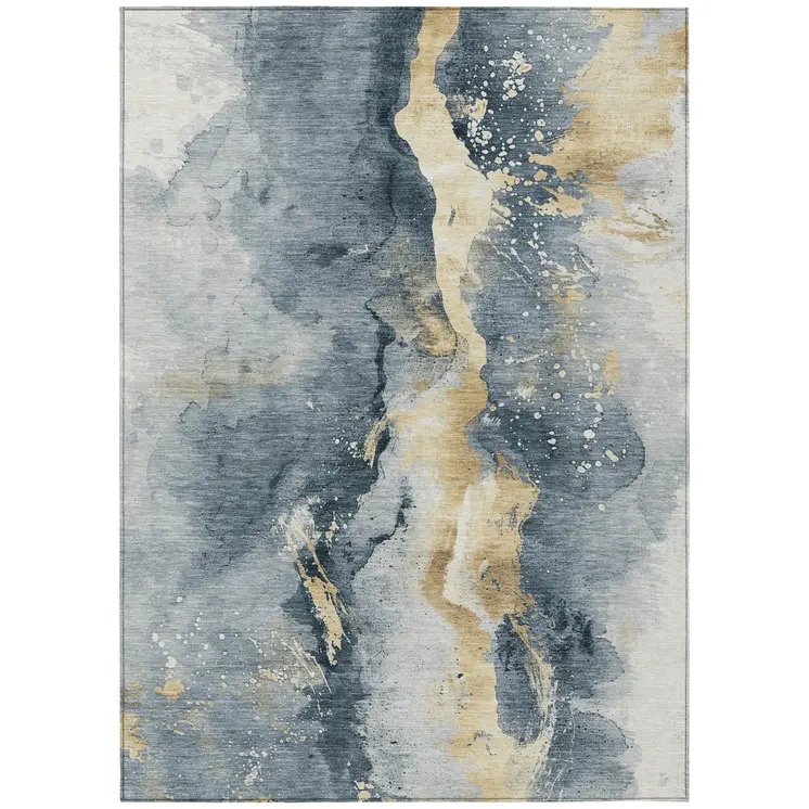 10' X 14' Graphite And Gold Abstract Washable Indoor Outdoor Area Rug