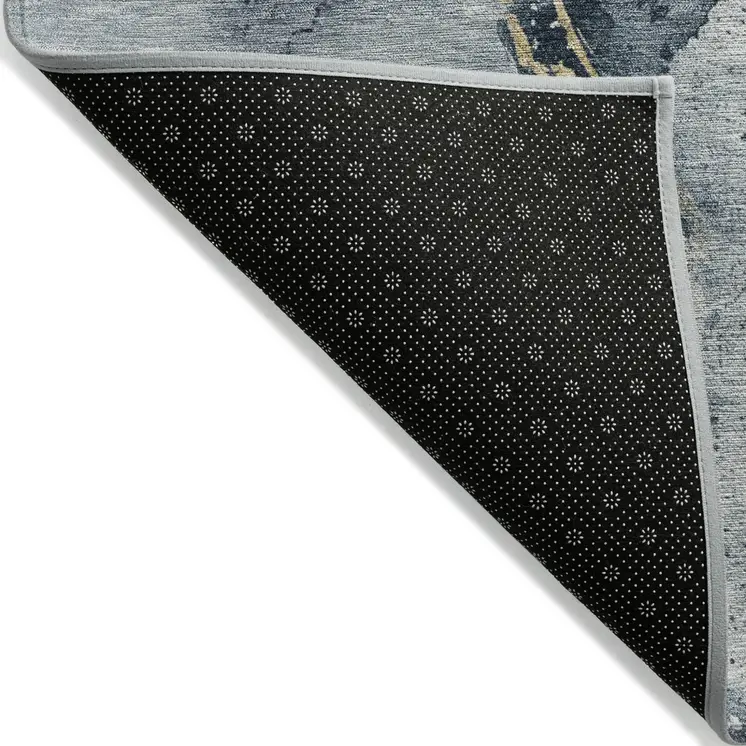 10' X 14' Graphite And Gold Abstract Washable Indoor Outdoor Area Rug