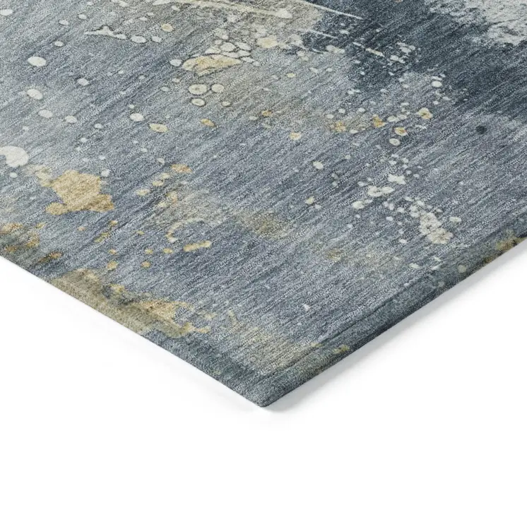 10' X 14' Graphite And Gold Abstract Washable Indoor Outdoor Area Rug