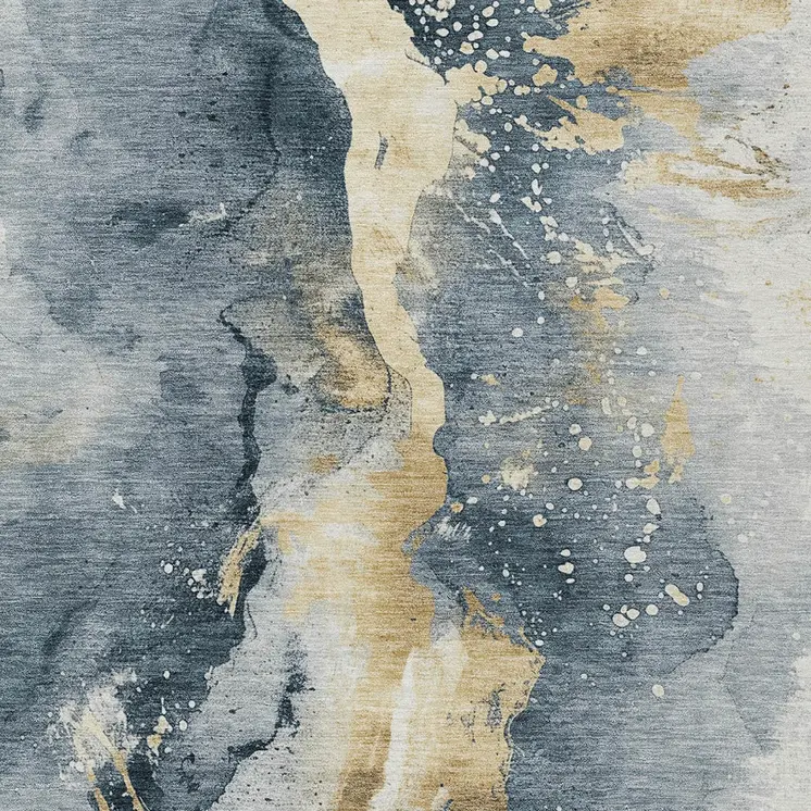 10' X 14' Graphite And Gold Abstract Washable Indoor Outdoor Area Rug