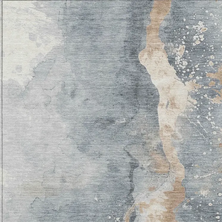 3' X 5' Gray Beige And Olive Green Abstract Washable Indoor Outdoor Area Rug