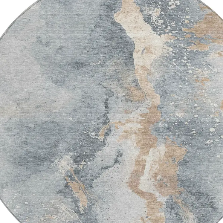 8' Gray Beige And Olive Green Round Abstract Washable Indoor Outdoor Area Rug
