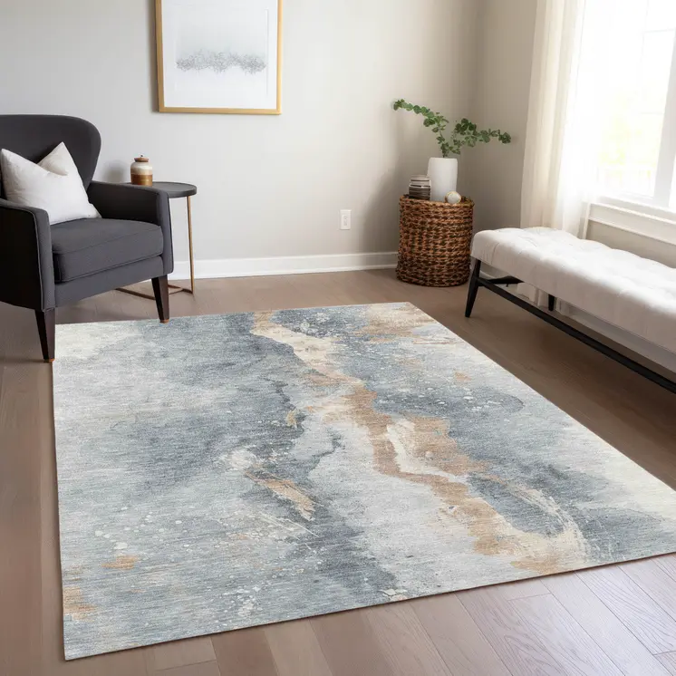8' X 10' Gray Beige And Olive Green Abstract Washable Indoor Outdoor Area Rug