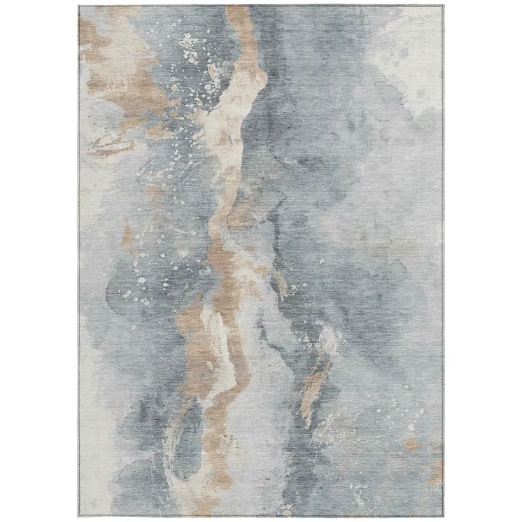 9' X 12' Gray Beige And Olive Green Abstract Washable Indoor Outdoor Area Rug