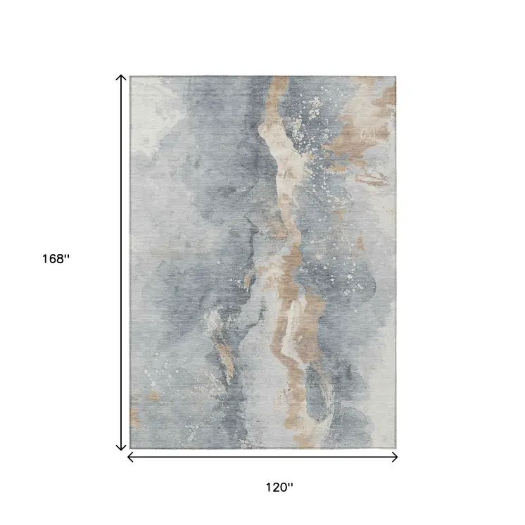 10' X 14' Gray Beige And Olive Green Abstract Washable Indoor Outdoor Area Rug
