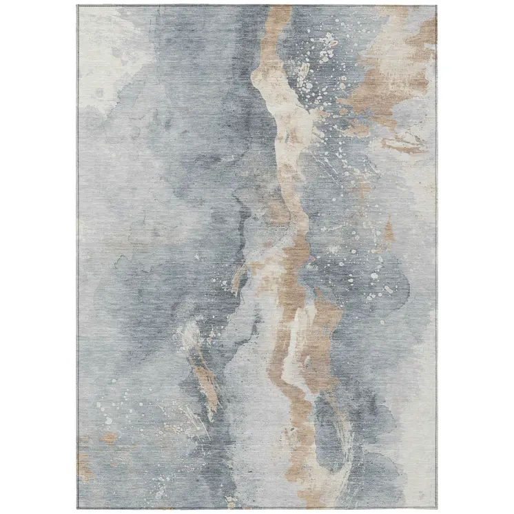 10' X 14' Gray Beige And Olive Green Abstract Washable Indoor Outdoor Area Rug