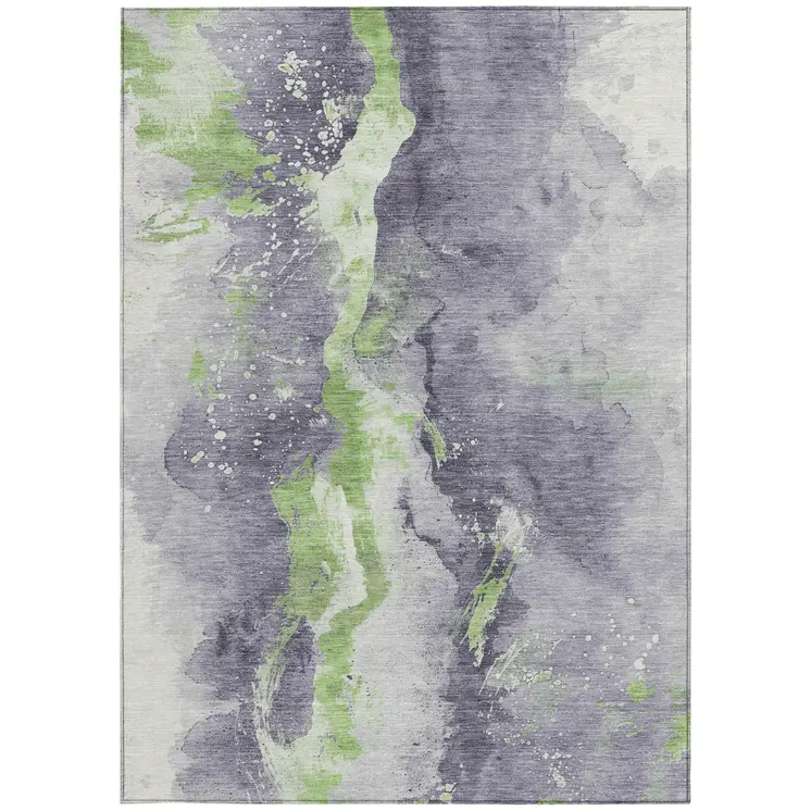 3' X 5' Lavender And Lime Green Abstract Washable Indoor Outdoor Area Rug