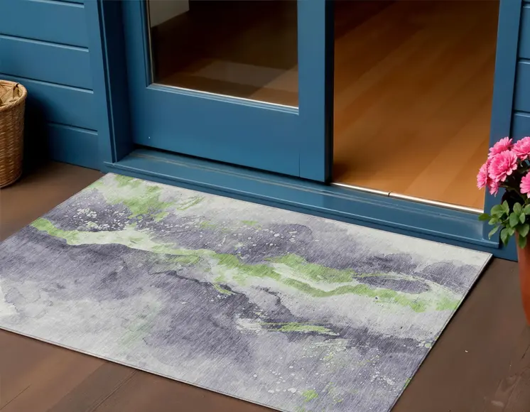 3' X 5' Lavender And Lime Green Abstract Washable Indoor Outdoor Area Rug
