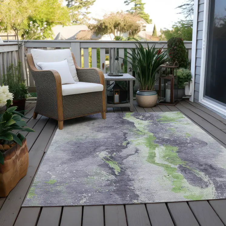 3' X 5' Lavender And Lime Green Abstract Washable Indoor Outdoor Area Rug