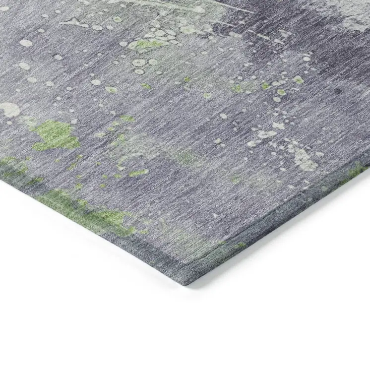 3' X 5' Lavender And Lime Green Abstract Washable Indoor Outdoor Area Rug