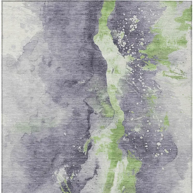 3' X 5' Lavender And Lime Green Abstract Washable Indoor Outdoor Area Rug
