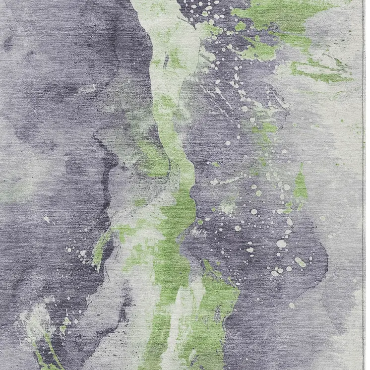 5' X 8' Lavender And Lime Green Abstract Washable Indoor Outdoor Area Rug