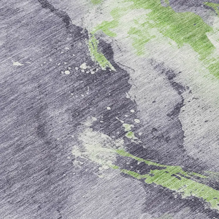 8' Lavender And Lime Green Round Abstract Washable Indoor Outdoor Area Rug