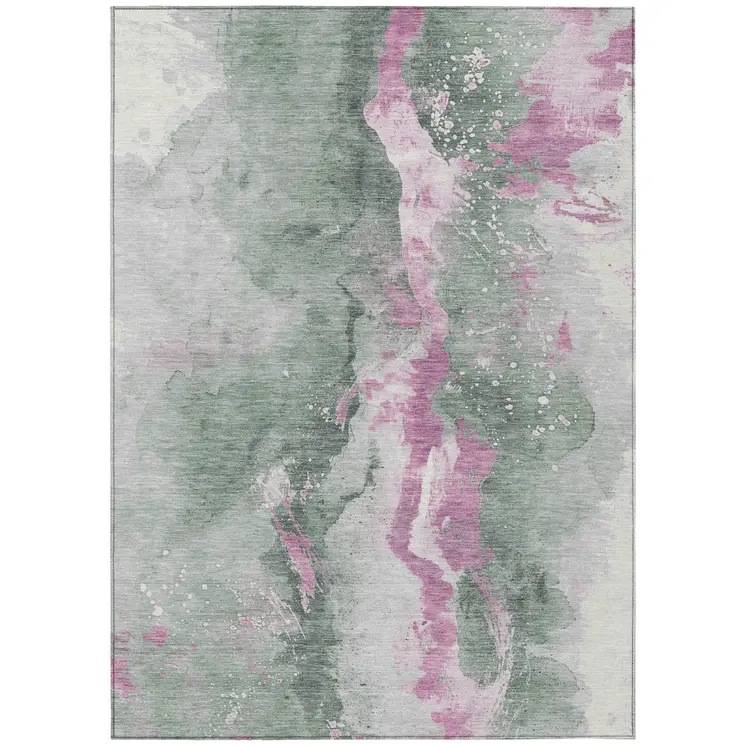 9' X 12' Sage And Mauve Abstract Washable Indoor Outdoor Area Rug
