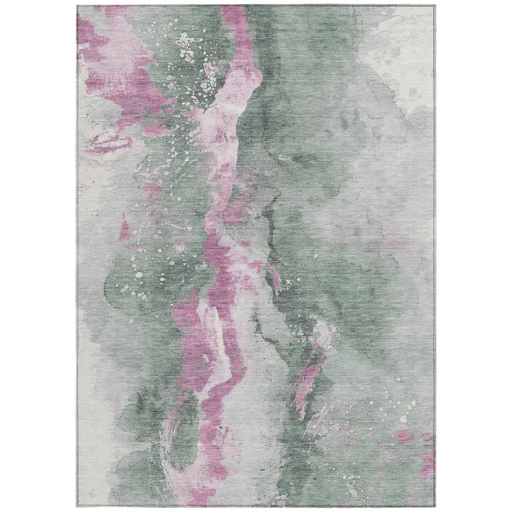 9' X 12' Sage And Mauve Abstract Washable Indoor Outdoor Area Rug