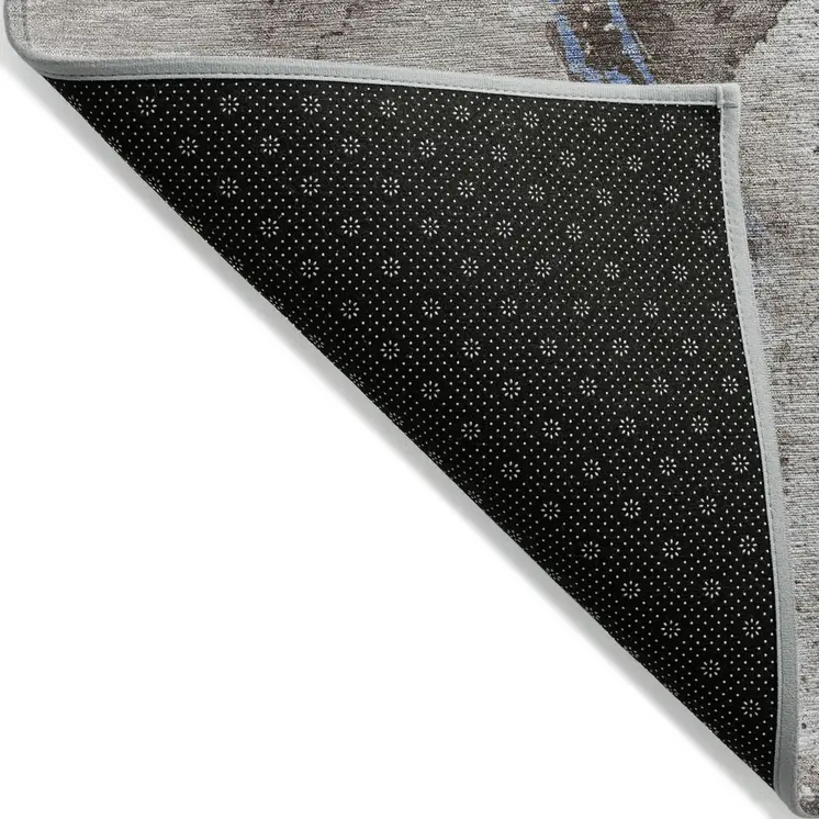 3' X 5' Taupe And Blue Abstract Washable Indoor Outdoor Area Rug