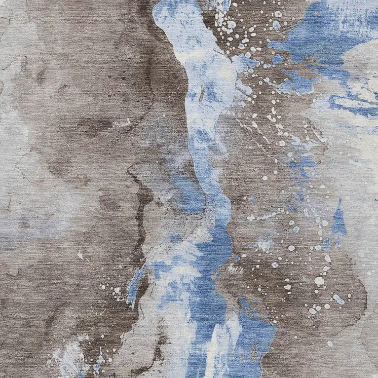 8' X 10' Taupe And Blue Abstract Washable Indoor Outdoor Area Rug