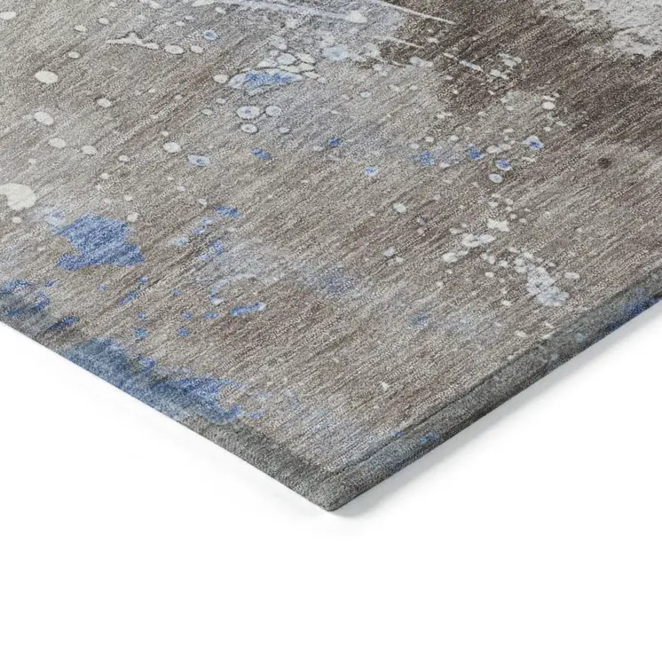 9' X 12' Taupe And Blue Abstract Washable Indoor Outdoor Area Rug