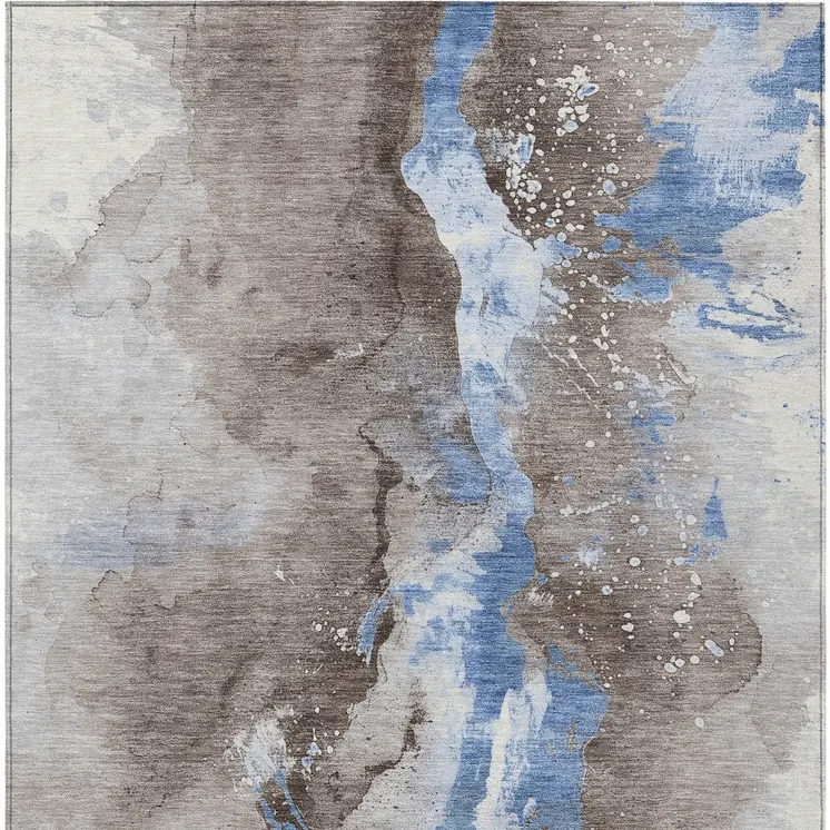 10' X 14' Taupe And Blue Abstract Washable Indoor Outdoor Area Rug