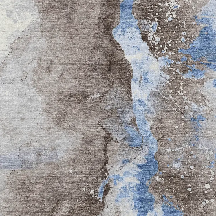 10' X 14' Taupe And Blue Abstract Washable Indoor Outdoor Area Rug