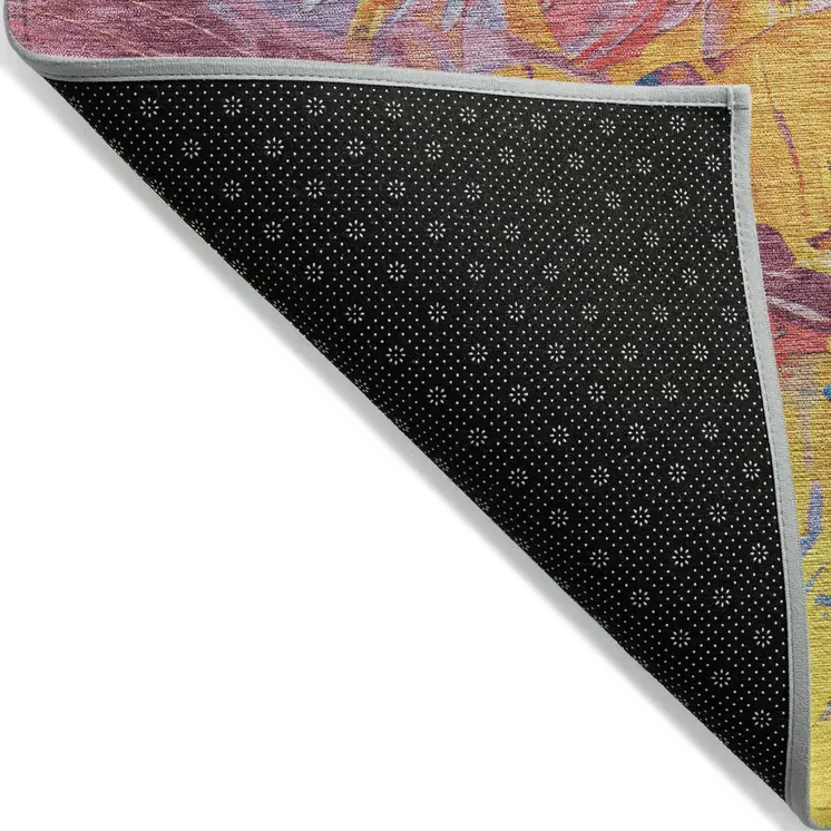 8' X 10' Blue Yellow Pink And Orange Abstract Washable Indoor Outdoor Area Rug