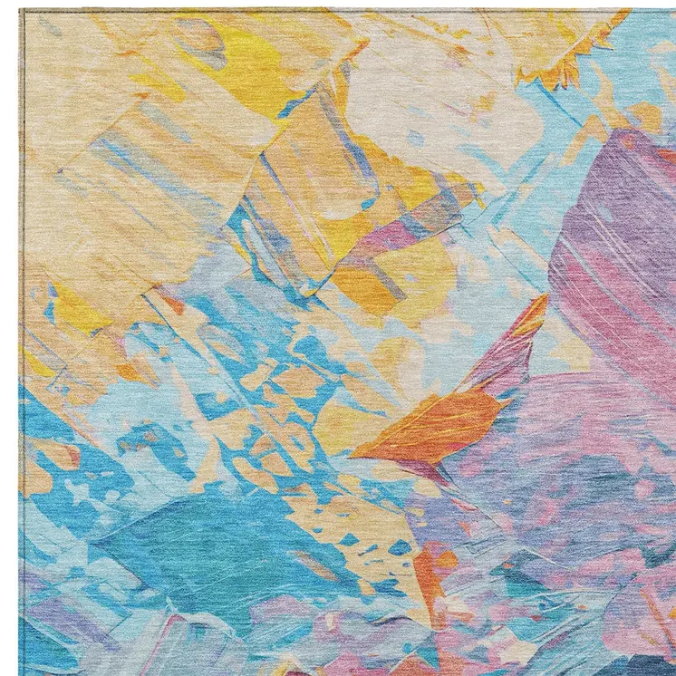 8' X 10' Blue Yellow Pink And Orange Abstract Washable Indoor Outdoor Area Rug