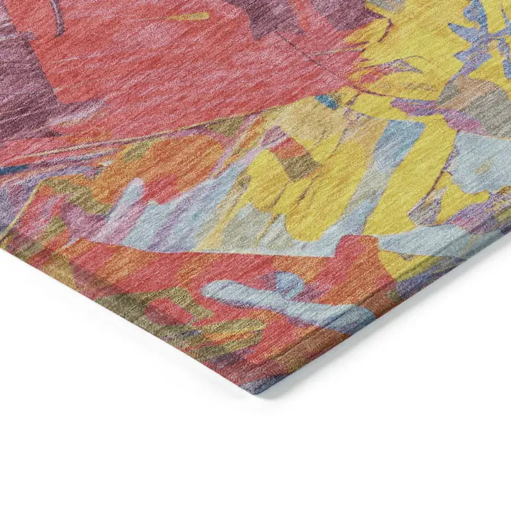 10' X 14' Blue Yellow Pink And Orange Abstract Washable Indoor Outdoor Area Rug