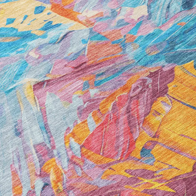 10' X 14' Blue Yellow Pink And Orange Abstract Washable Indoor Outdoor Area Rug