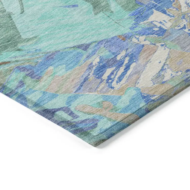 8' X 10' Coral Teal Blue Mint Green And Copper Abstract Washable Indoor Outdoor Area Rug