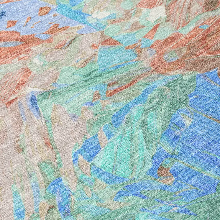 8' X 10' Coral Teal Blue Mint Green And Copper Abstract Washable Indoor Outdoor Area Rug