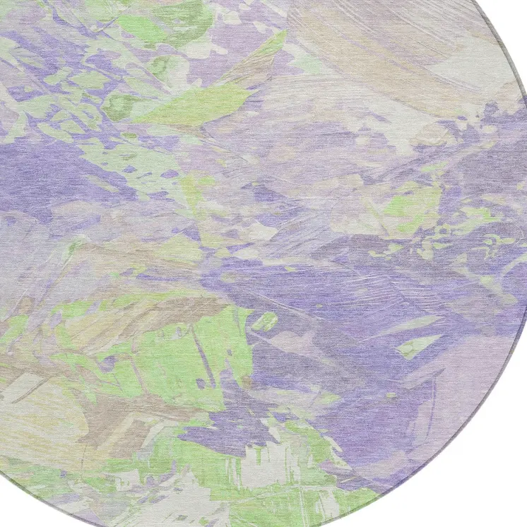 8' Lavender Mint Green And Beige Round Abstract Washable Indoor Outdoor Area Rug