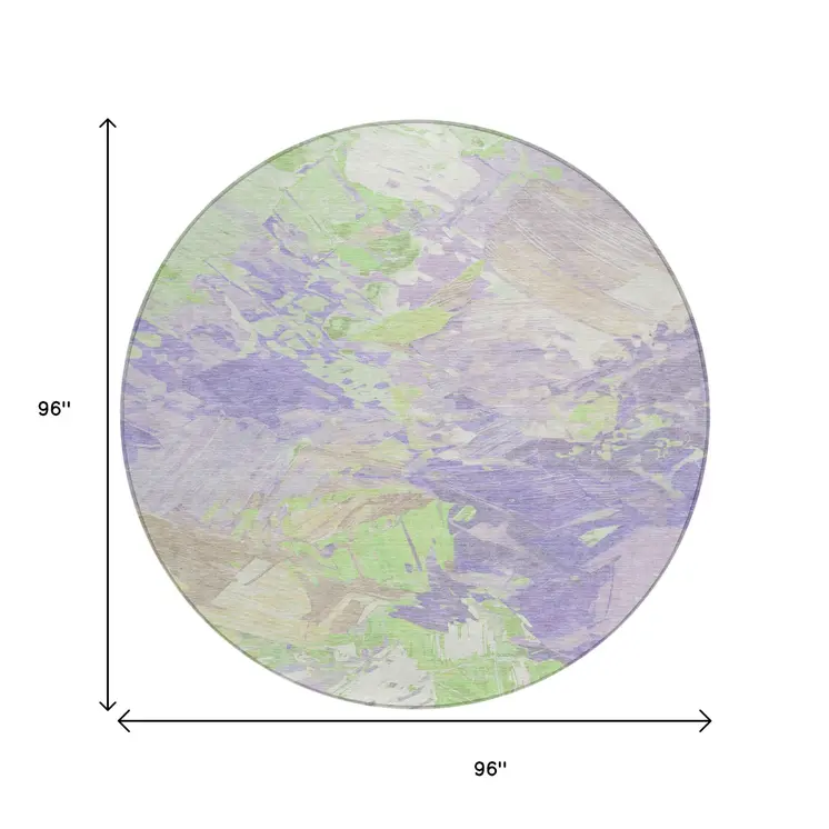 8' Lavender Mint Green And Beige Round Abstract Washable Indoor Outdoor Area Rug