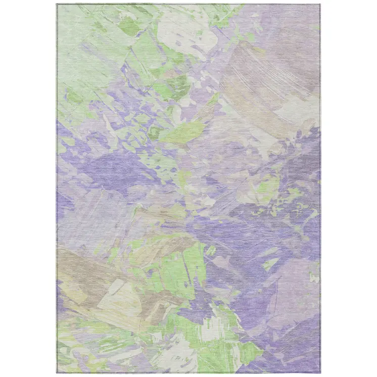 8' X 10' Lavender Mint Green And Beige Abstract Washable Indoor Outdoor Area Rug
