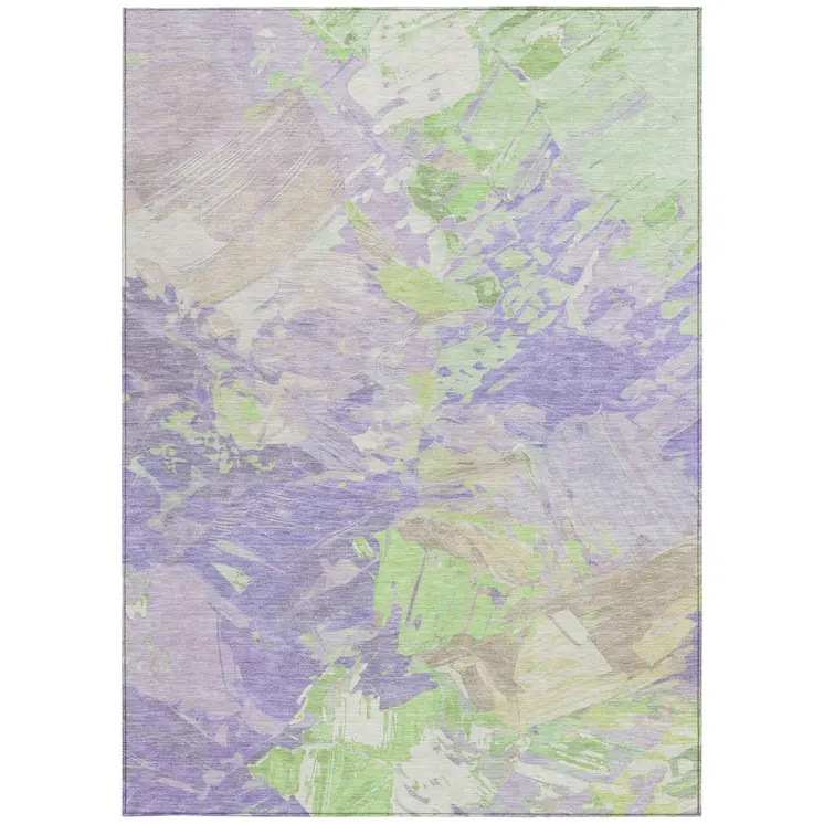 9' X 12' Lavender Mint Green And Beige Abstract Washable Indoor Outdoor Area Rug