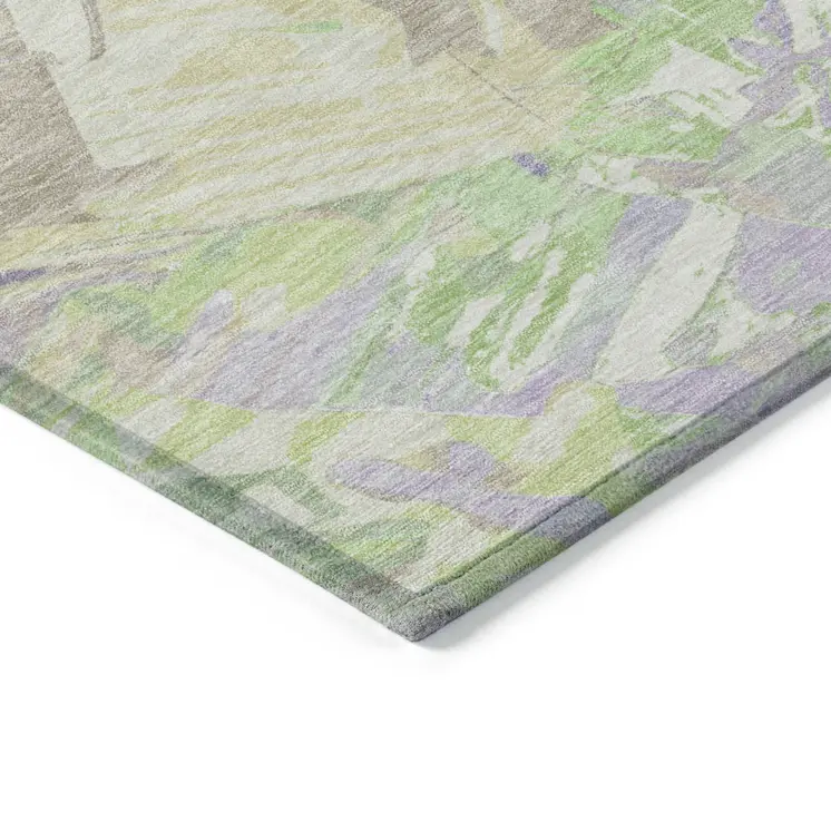 9' X 12' Lavender Mint Green And Beige Abstract Washable Indoor Outdoor Area Rug