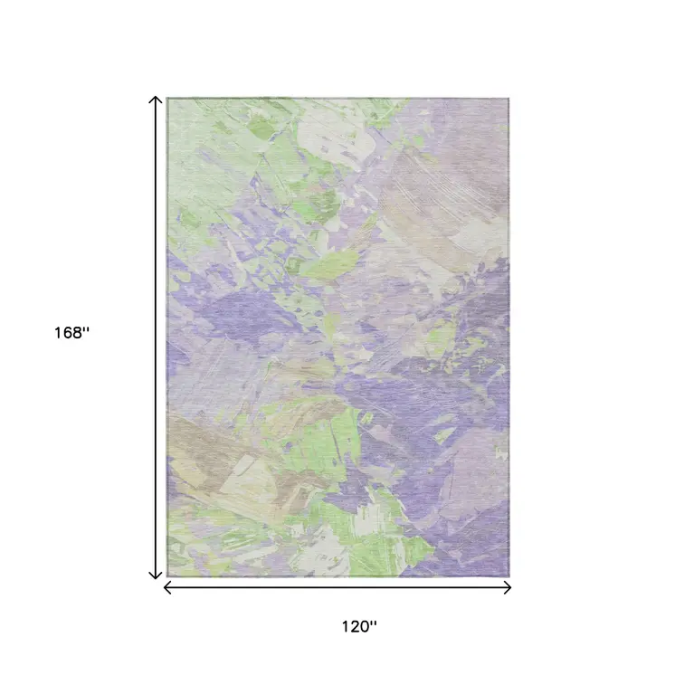 10' X 14' Lavender Mint Green And Beige Abstract Washable Indoor Outdoor Area Rug