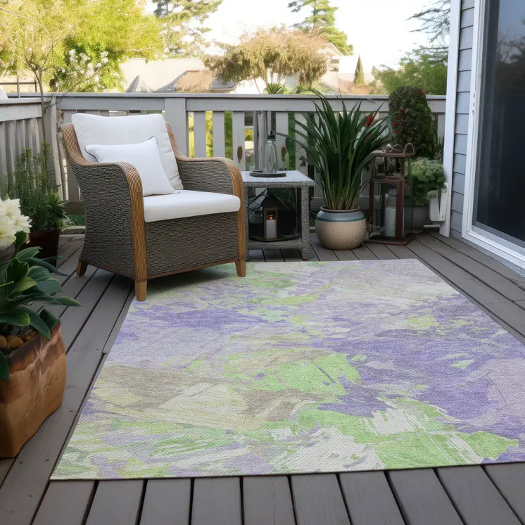 10' X 14' Lavender Mint Green And Beige Abstract Washable Indoor Outdoor Area Rug