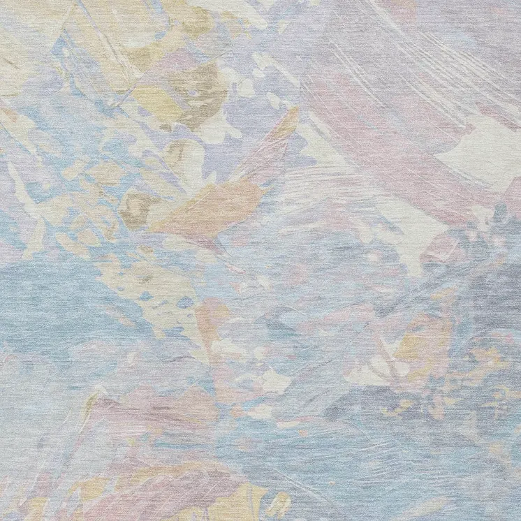 8' X 10' Sky Blue Beige And Gold Abstract Washable Indoor Outdoor Area Rug