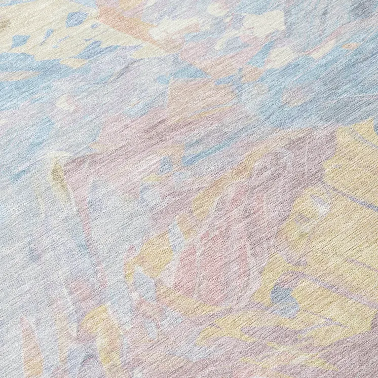 9' X 12' Sky Blue Beige And Gold Abstract Washable Indoor Outdoor Area Rug