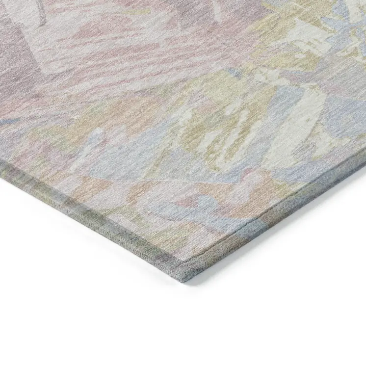 10' X 14' Sky Blue Beige And Gold Abstract Washable Indoor Outdoor Area Rug