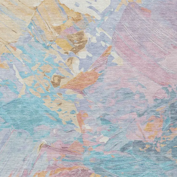 5' X 8' Teal Blue Gold And Pink Abstract Washable Indoor Outdoor Area Rug