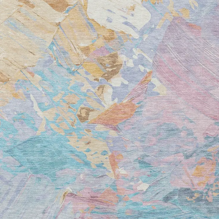 10' X 14' Teal Blue Gold And Pink Abstract Washable Indoor Outdoor Area Rug