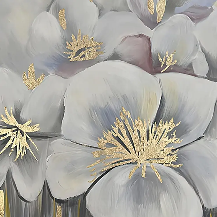 White And Gold Blossoms Gold Framed Oil Painting Wall Art